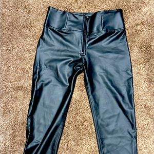 Freddy Black high waisted petit length Epi leather pant.
